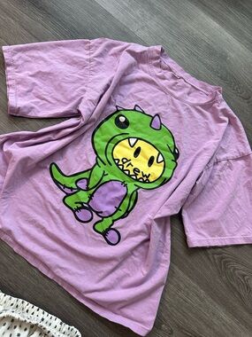 Lilac Graphic Tee with Green Dinosaur Character